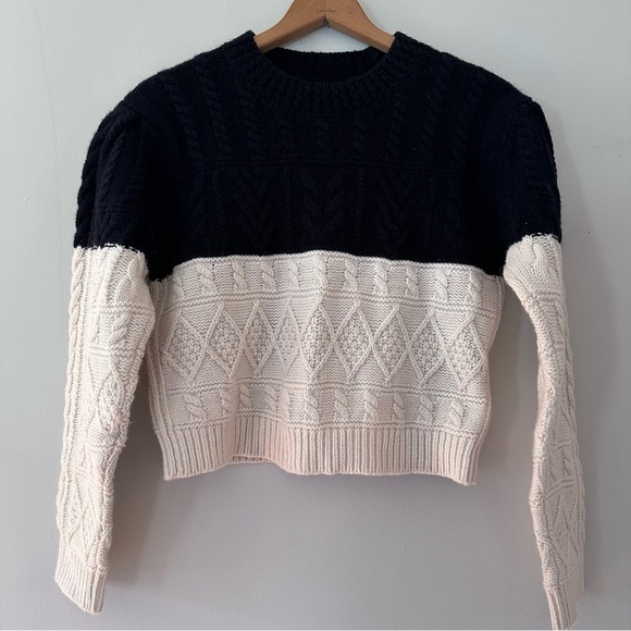 Club Monaco Structured Cable Crew Knit Sweater Black White Wool Size Small - Picture 5 of 13